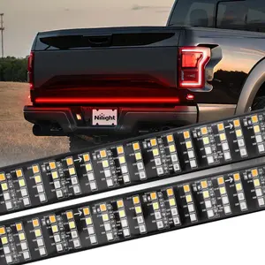 Nilight 1x60" LED Tailgate Light Strip, 60in Quad Row 648 LED Peel and Stick Strip with 4-Pin Flat Connector, 5 Full Function 5 Lighting Modes: Red Running Brake Lights, White Reverse Lamp, Amber Turn Signals