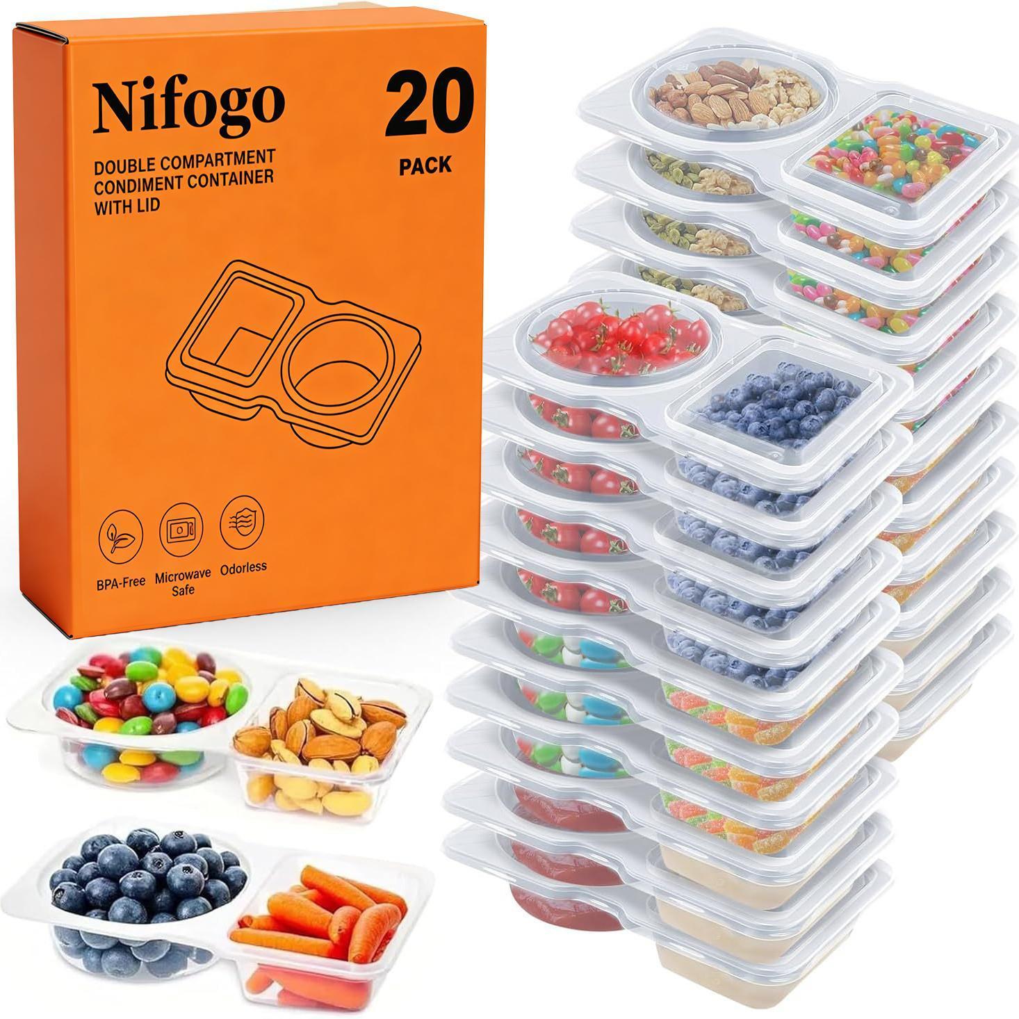 Double Compartment Snack Containers 20/40Pcs, Reusable Leakproof Snackle Box, BPA-Free Lunch Containers for Kids School Camping Party Meal Prep