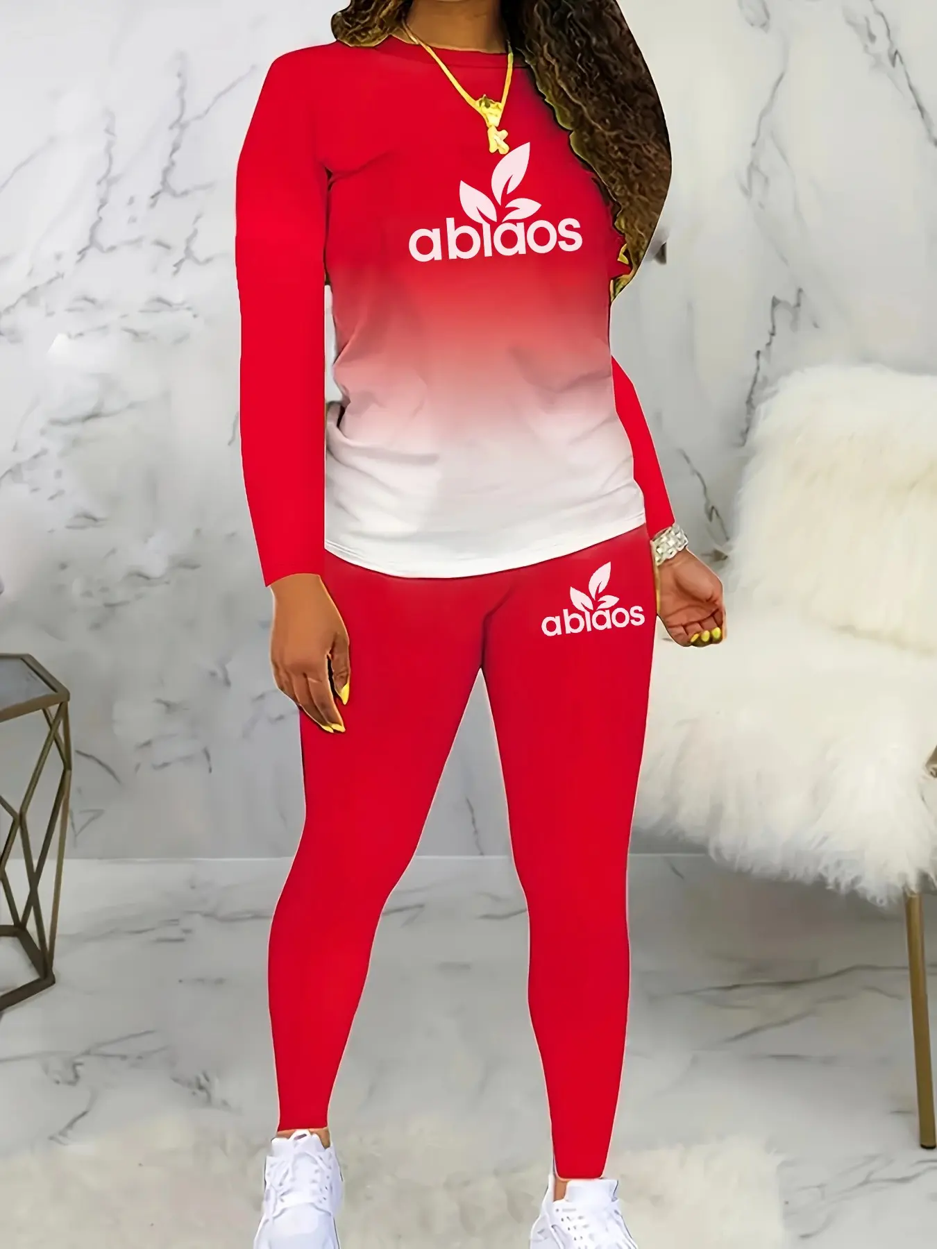 Spring Summer Long Sleeve Top Pants Set, Geometric Gradient Print, Casual Women's Two-Piece Clothes, Comfortable and Stylish, Summer Sets Casual