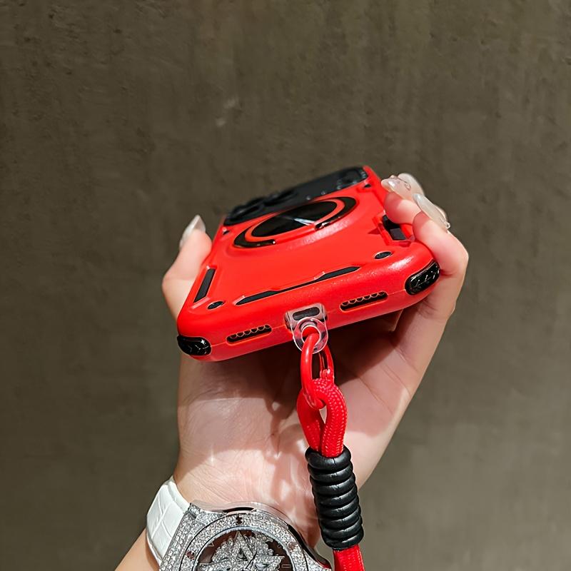 Phone Case: Three-in-one Shockproof and Anti-slip Stand Phone Case with Lanyard, Suitable for iPhone 15/15 Pro Max/16/16 Pro/16 Pro Max/16 Plus/17/17 Pro/17 Air/17 Pro Max. Detachable with a Lanyard for Hand Carrying, Rotatable Stand