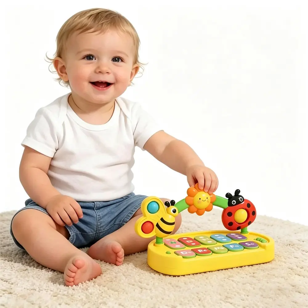 Cute Animal Musical Keyboard for Babies, Light Up Music Toy with Bee & Ladybug, Educational Piano for Toddlers, Perfect Birthday Gift