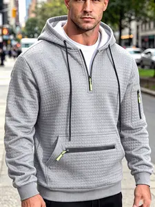 Men's Fall Winter Waffle Half-Zip Sweatshirt, Multi-Pocket Warm Casual Pullover, Long Sleeve Slim Fit, Ideal for Outdoor Sports