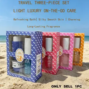 Victoria Key 3pcs Travel Body Care Set, Moisturizing Shower Cream-Gel + Bum Bum Firming Cream + Long-Lasting Fragrance Spray Mist, Silky Smooth Skin Refreshing Bath Kit for Vacation & Daily Use