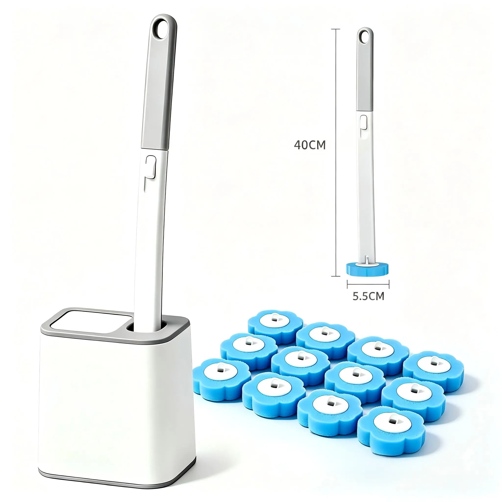 Toilet Brush Replacement Heads Set, Bathroom Cleaning Kit, Toilet Cleaning System, Blue Disposable Sponge Brushes, Toilet Cleaner Accessories, Toilet Wand, Toilet Brush Refills, Home Care Supply, Home Cleaning Supplies, 24pcs/12pcs