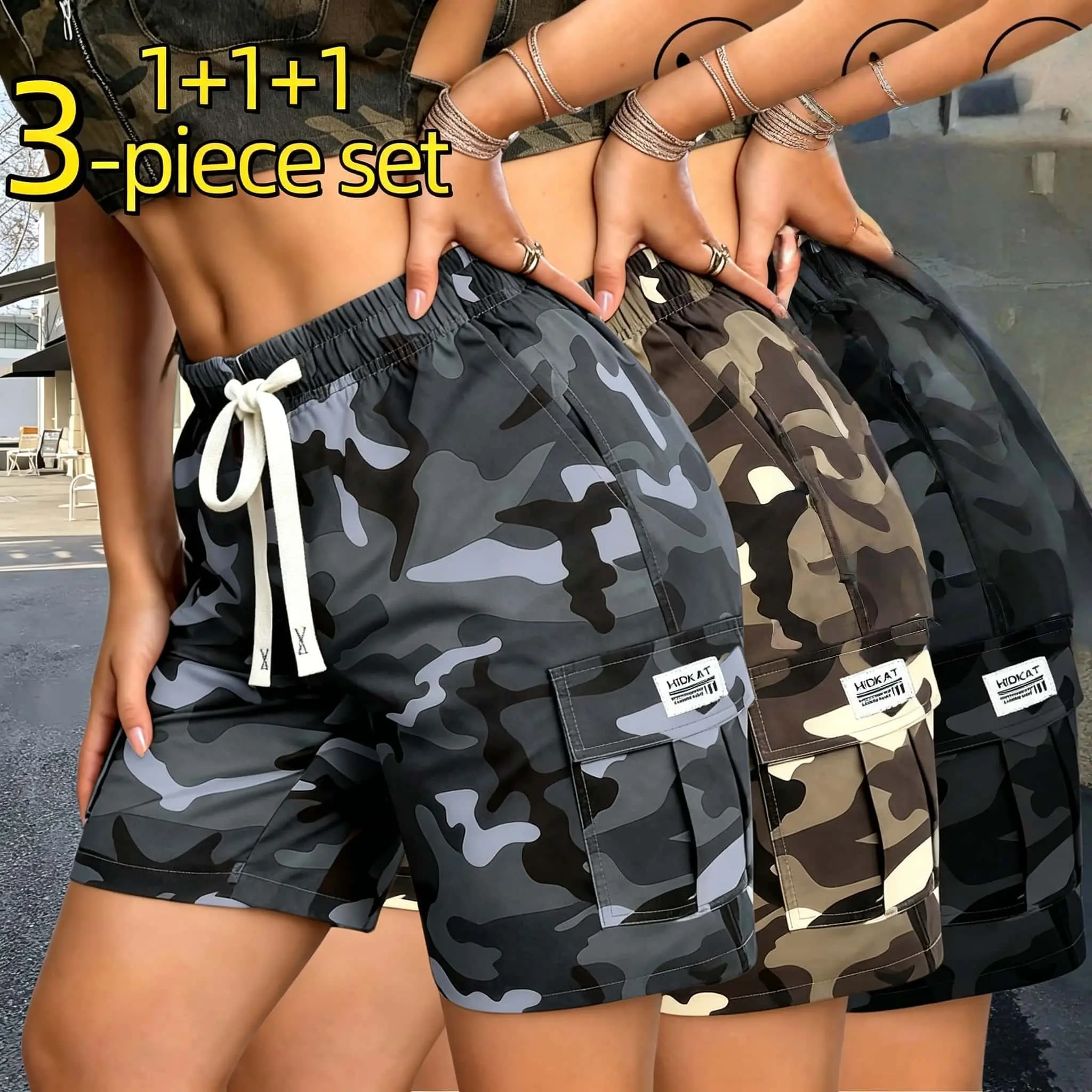 3PC Women's Sports and Casual Workwear Shorts, Crafted From Lightweight and Breathable Fabric, Feature Spacious and Practical Pockets. Stylish and Exceptionally Comfortable, They Are Ideal for Everyday Casual Wear, Outdoor Hiking, and All-weather Wear