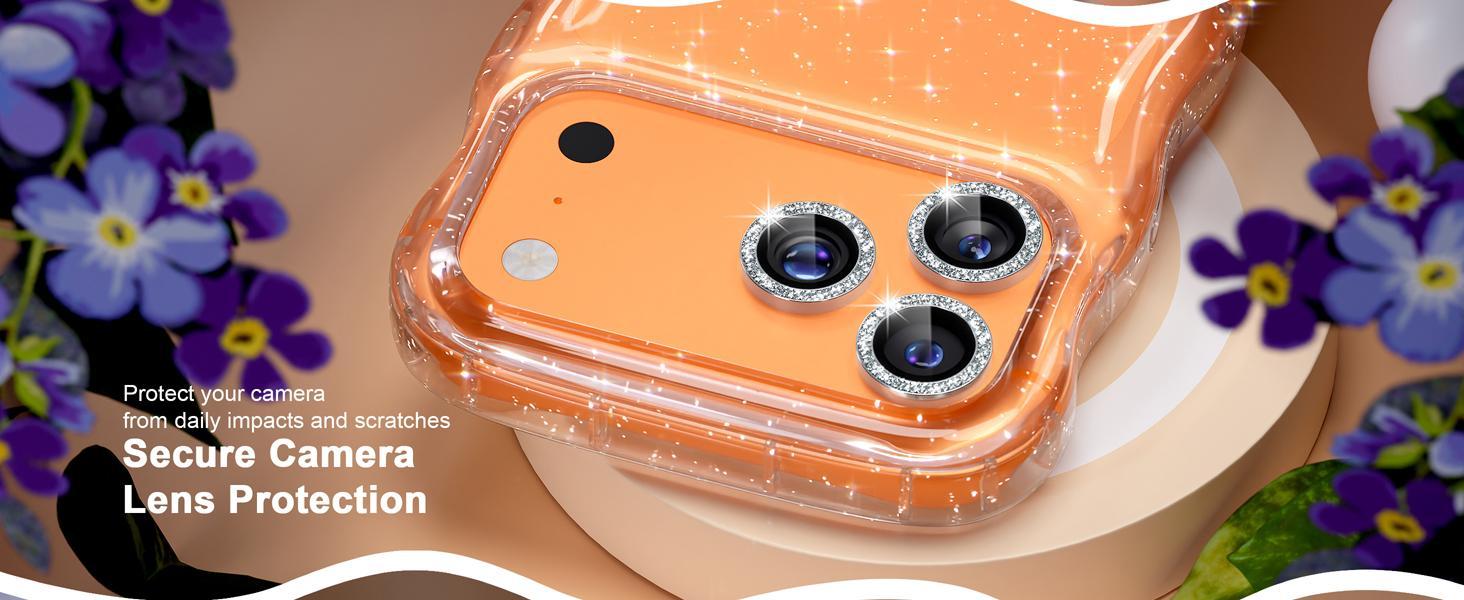 Choiche Compatible for iPhone 17 Pro Max Case, Women Cute Sparkly Phone Case, Curly Wavy Frame Cover [3 x Diamond Camera Lens Protectors] [2 x Tempered Glass Screen Protectors] 6.9" (Glitter Clear)