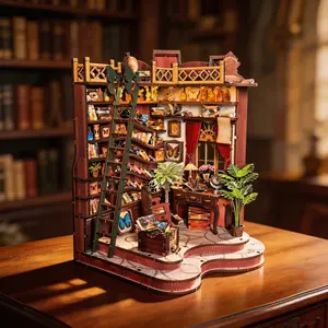 Adult Book Corner Kit, DIY Mini Toy House 3D Wooden Puzzle Book Stand, Creative Gift for Teens and Adults, Shelf Insert Decor