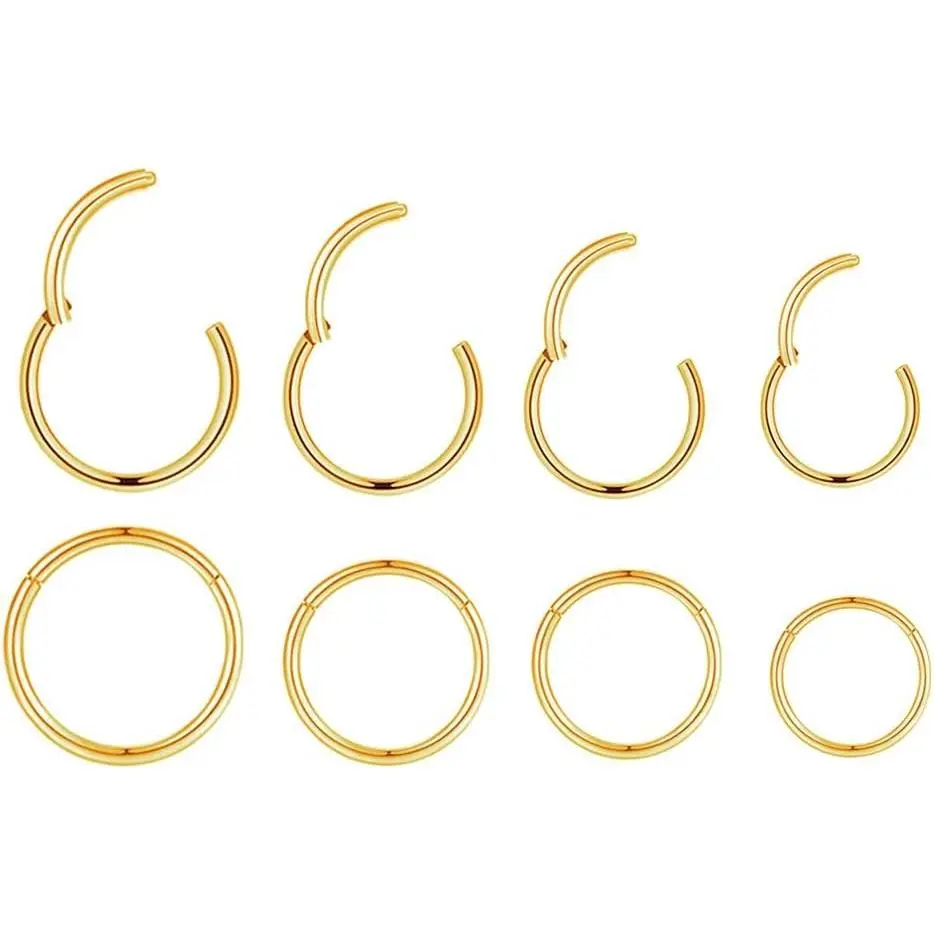4Pairs 18G Surgical Steel Hinged Clicker Segment Nose Rings Hoop - Helix Cartilage Daith Tragus Sleeper Earrings for Body Piercing Women Men, 6mm 8mm 10mm 12mmGift