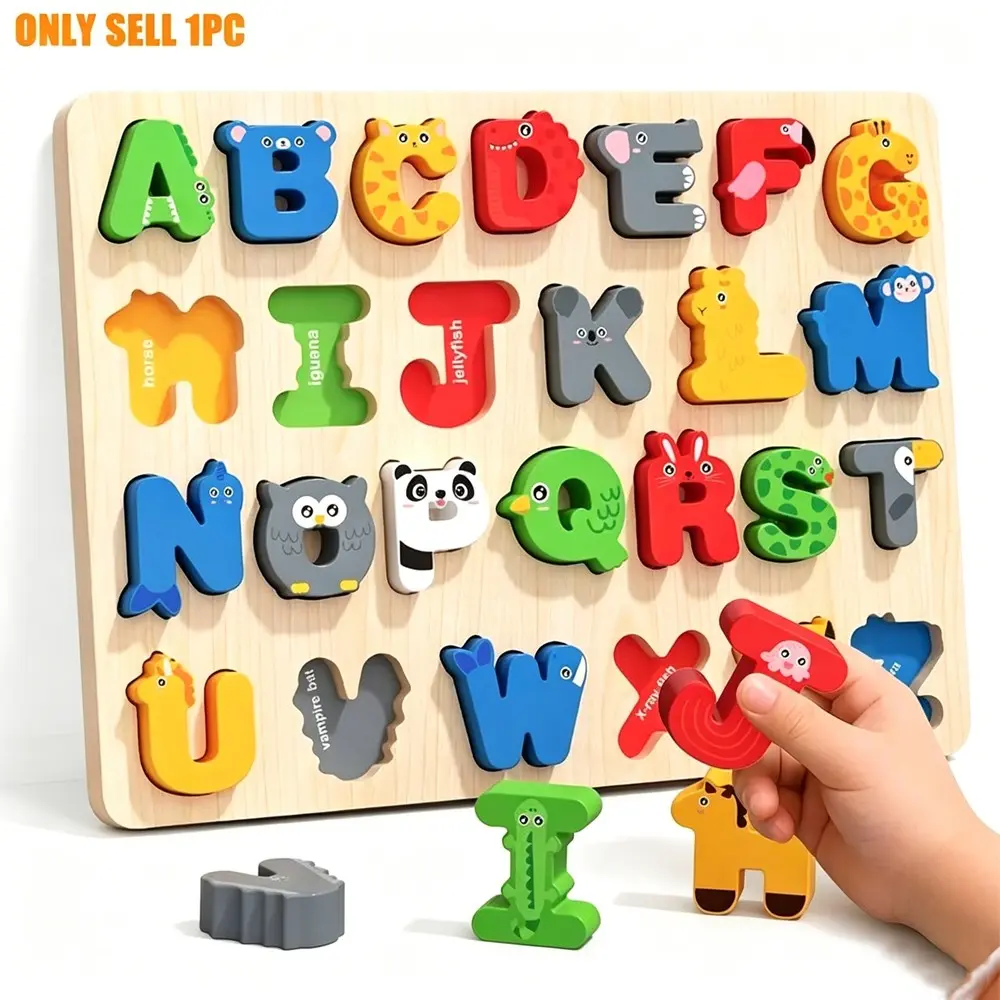 Wooden Number and Letter Puzzle for Kids Ages 3-6, Montessori Learning Toy, Math Learning Tools, Math Teaching Aid, Colorful Animal Numbers, Educational Fine Motor Skills, Interactive Play Gift