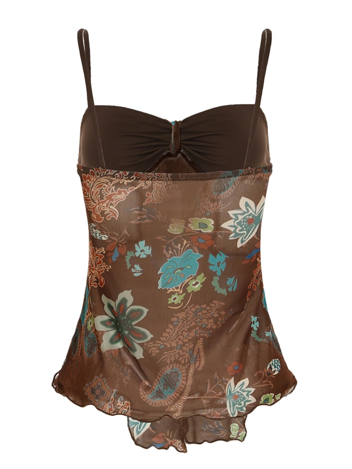 Women's Floral & Paisley Print Cami Top, Boho Sleeveless Spaghetti, Vintage Casual Top for Summer, Women's Clothing for Daily Wear