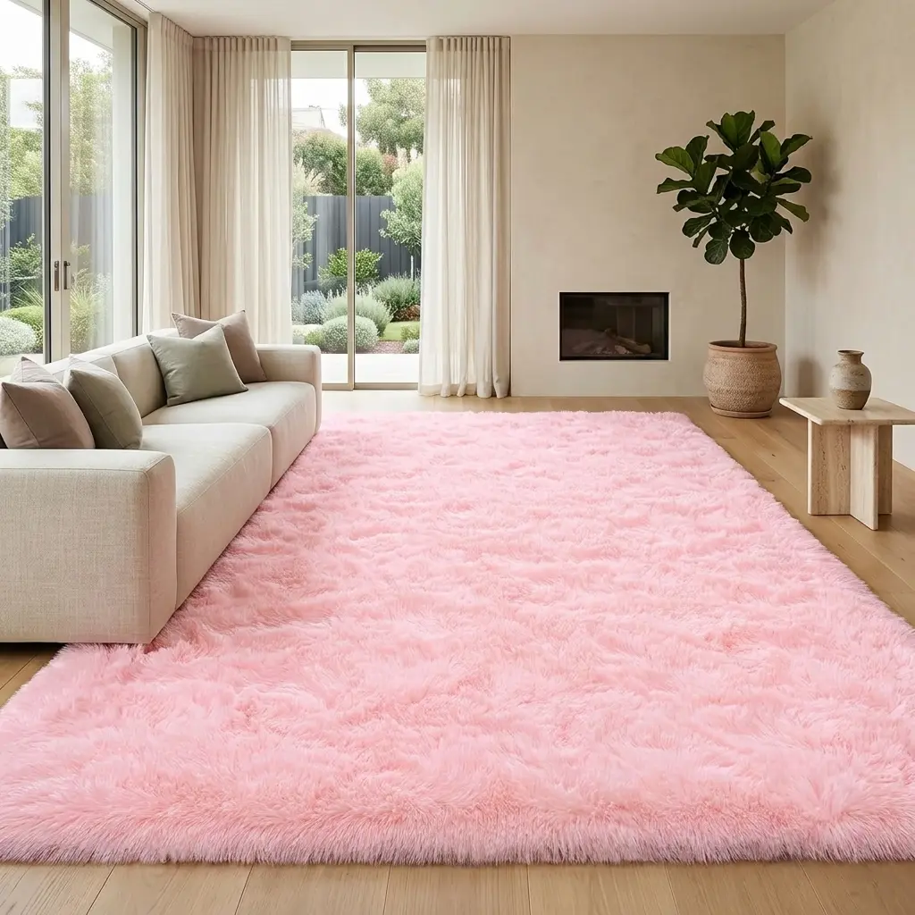 【Back to School】Ultra Soft Pink Shaggy Area Rug, Fluffy Cloud-Like Plush Carpet for Bedroom Living Room, Non-Slip Indoor Floor Rug for Girls Room Dorm Apartment, Cozy Aesthetic Home Decor Essentials