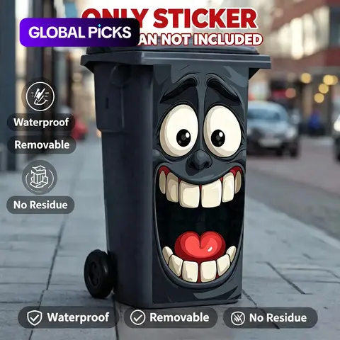 Outdoor Waterproof Christmas Trash Can Stickers, 37cmx82cm Removable No Residue, Fun Big Eyes Smiling Face Decor, DIY Garden Door Decoration Ornaments #GLOBAL PICKS