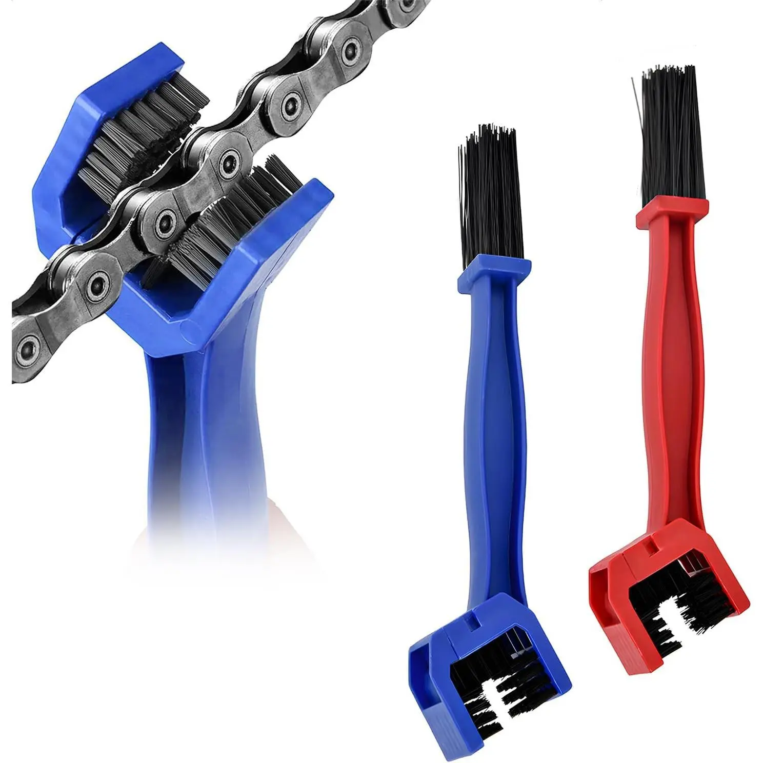 2 count  Chain Brush,  Chain Cleaning Brush Tool, Chain Gears Maintenance Cleaning Brush for   Scooter Tricycle,  Accessories (Red+Blue)