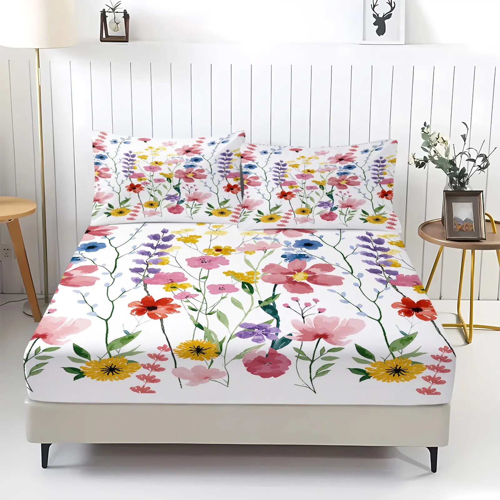 Boho Floral Fitted Sheet Set 3 Pcs, Rustic Sunflower Sheet Set, Soft Microfiber Floral Sheets Set, Wrinkle and Fade Resistant, Cozy Home Decor