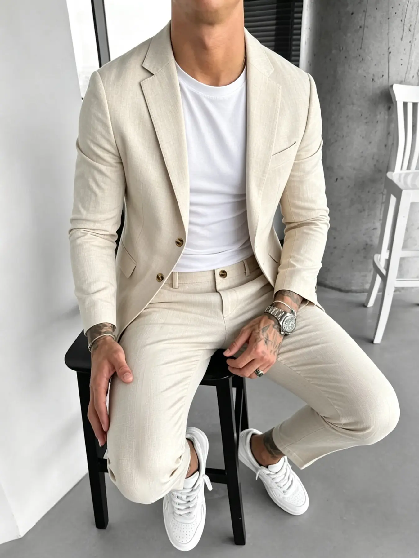Men's Solid Color Suit Set, Slim Fit Formal Casual Comfy Breathable Business Blazer & Pants for Work Office, Men's Clothing for All Seasons, Breathable Suits, Menswear