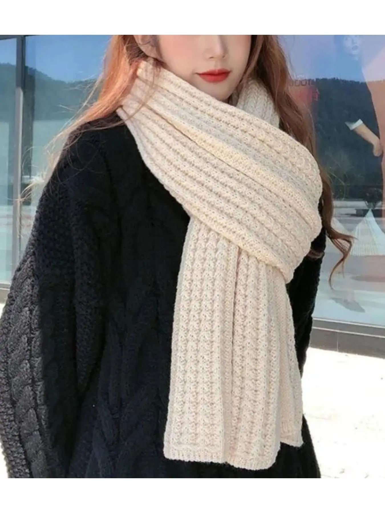 Autumn and Winter Solid Color Knitted Women's Scarf Thickened Plush Warm Neck Korean Version Versatile Couple Style