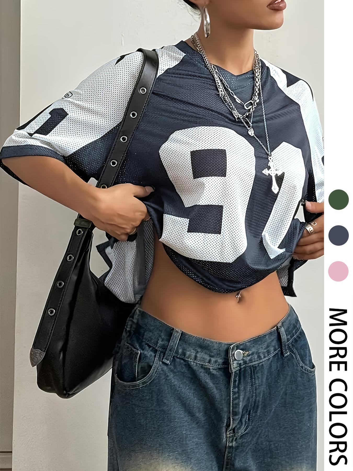 Women's Number Print Tee, Casual Loose Half  Sleeve T-shirt for Summer, Ladies Clothes for Daily Wear, Top