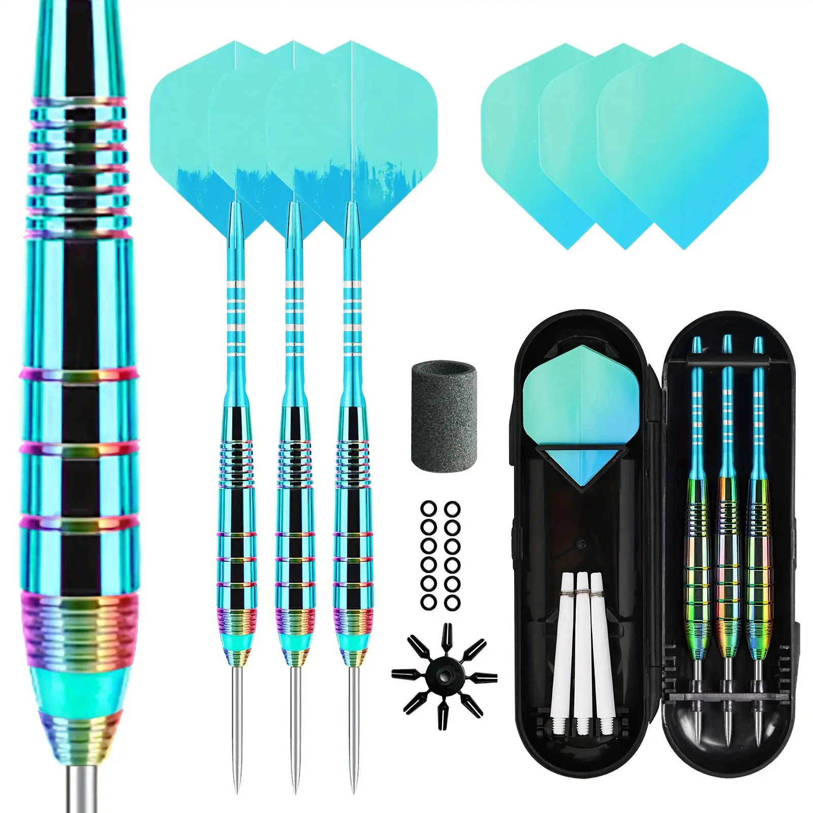 3-Pack Colorful Metal Dart Set, Adult Indoor Entertainment Steel Darts, Complete Accessories with Replacement Tips and Carry Case, Darts Sets