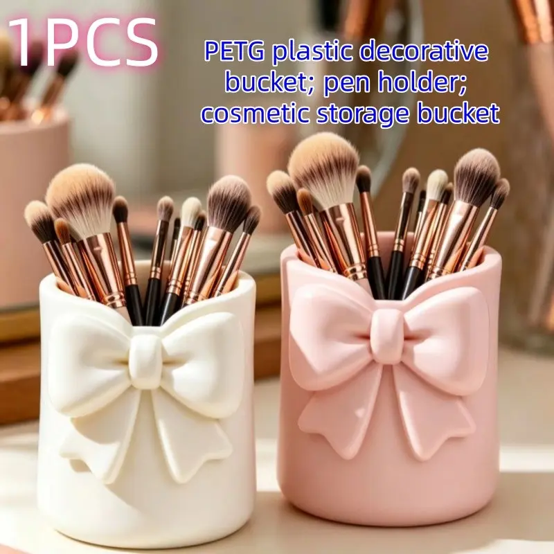 Butterfly Knot Desktop Storage Bucket, PETG Plastic Makeup Brush Organizer, Cosmetic Organizers and 3D Pen Holder, Lip Gloss and Eyebrow Brush Rack with Luxurious Design