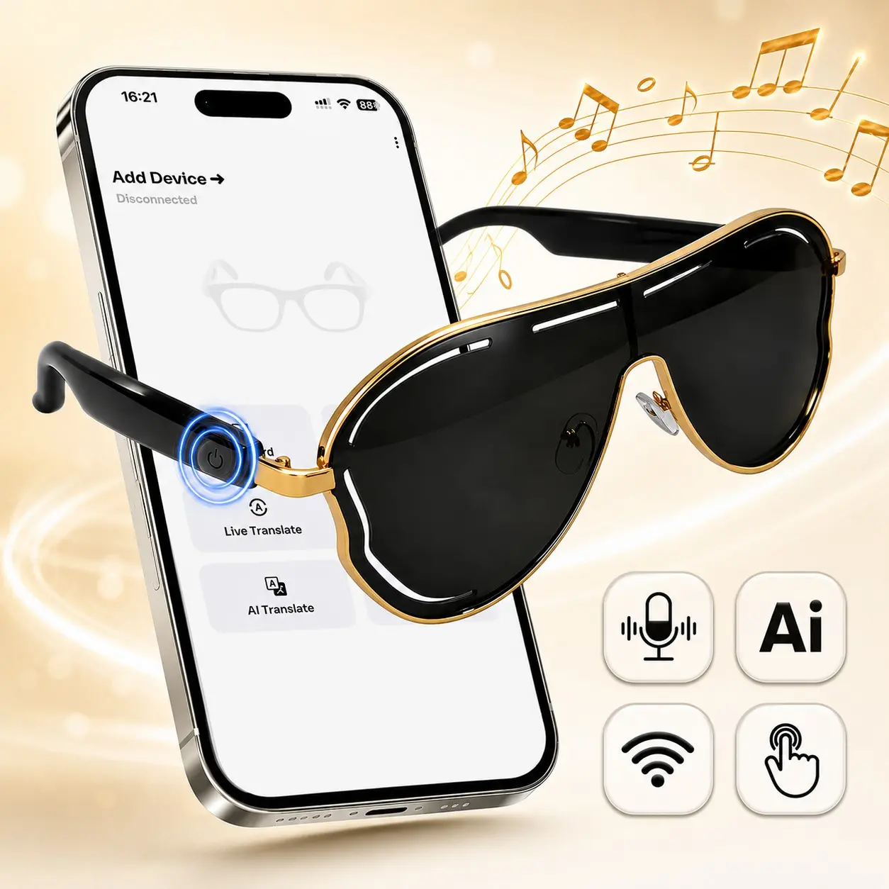 Smart AI Glasses, Wearable Smart Glasses, Bluetooth Open-Ear Audio Glasses with Real-Time Translation, Voice Assistant & Touch Control, Hands‑Free Call Music, UV Protection, Stylish for Gift & Travel use