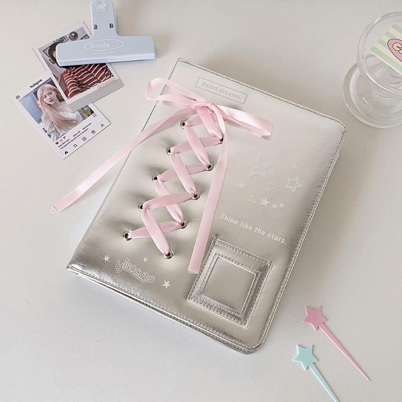 Silver Leather PU Photo Album Ballet Ribbon Photocard Binder 3 Inch Kpop Idol Card Collection Book A5 A7 Photo Albums INS Style