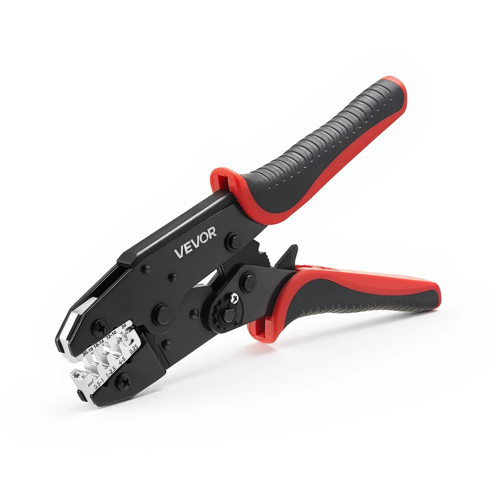 VEVOR Crimping Tool, 24-10 AWG Ratcheting Wire Crimper Tool, Labor-Saving Electrical Terminal Crimp Pliers with Clear Metric AWG Markings, Quick Release, Adjustable Pressure for Multiple Terminals
