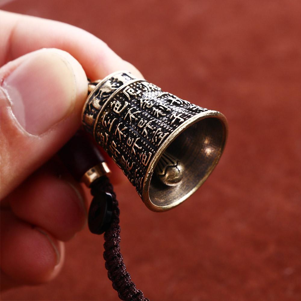 Brass Bell Keychain Pendant Engraved Mantra Charm Handmade Woven Rope Lanyard Hanging Ornament for Keys Bag Decoration Craft Accessory