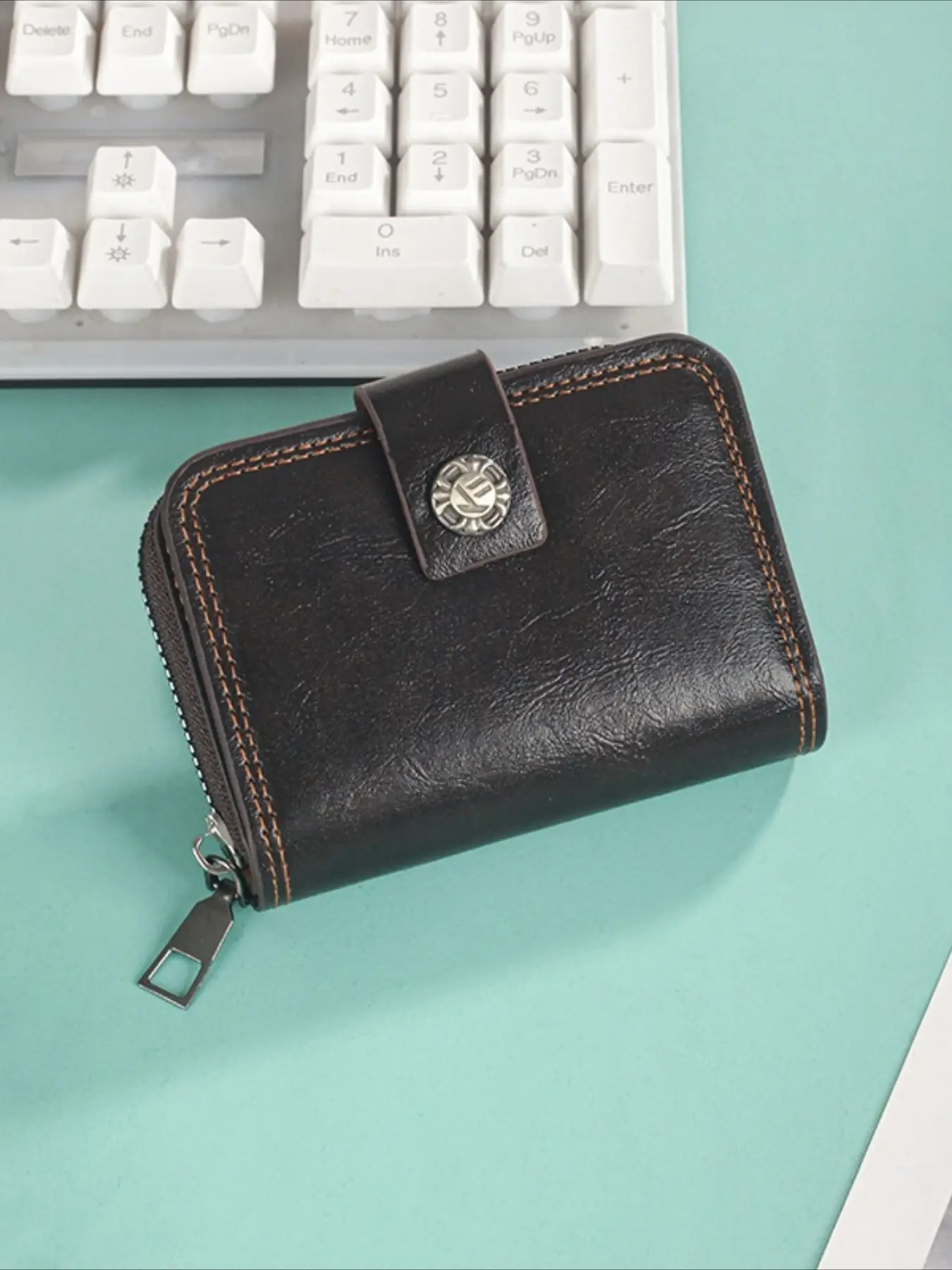 Men's Retro Oil Wax Leather Accordion Wallet, Multi-Slot Large Capacity Card Holder, Portable ID Credentials Pouch Small Coin Purse