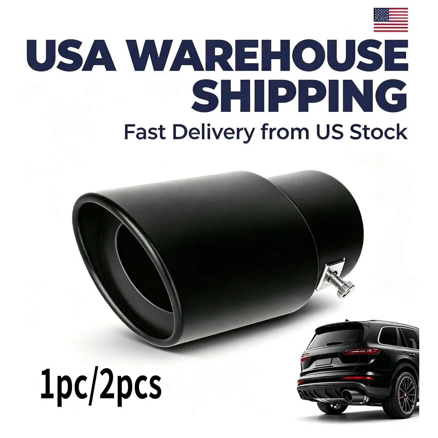 1pc/2pcs Matte Black Straight Car Exhaust Decorative Tip, Stainless Steel Clamp-On Tailpipe Ornament, Universal Decor Trim for 1.5-2.1 Inch Exhaust Pipe, No Welding, Appearance Only