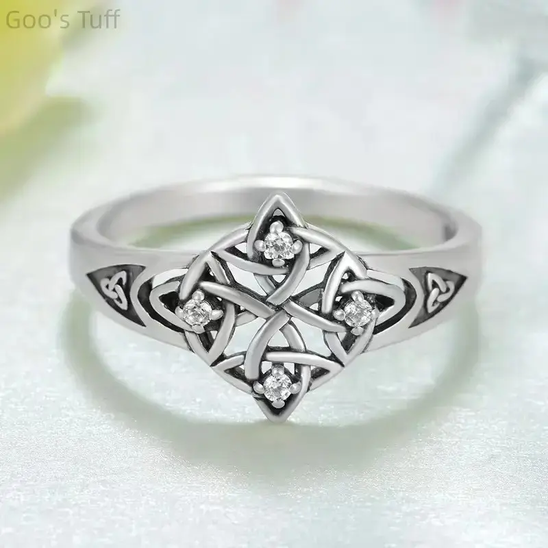 Men S925 Silver Signet Ring, Vintage Irish Trinity Celtic Knot Black Oxidized Round Hollow Wide Band, Anti‑Fade Gothic Nordic Jewelry Gift for Wedding Couple Birthday