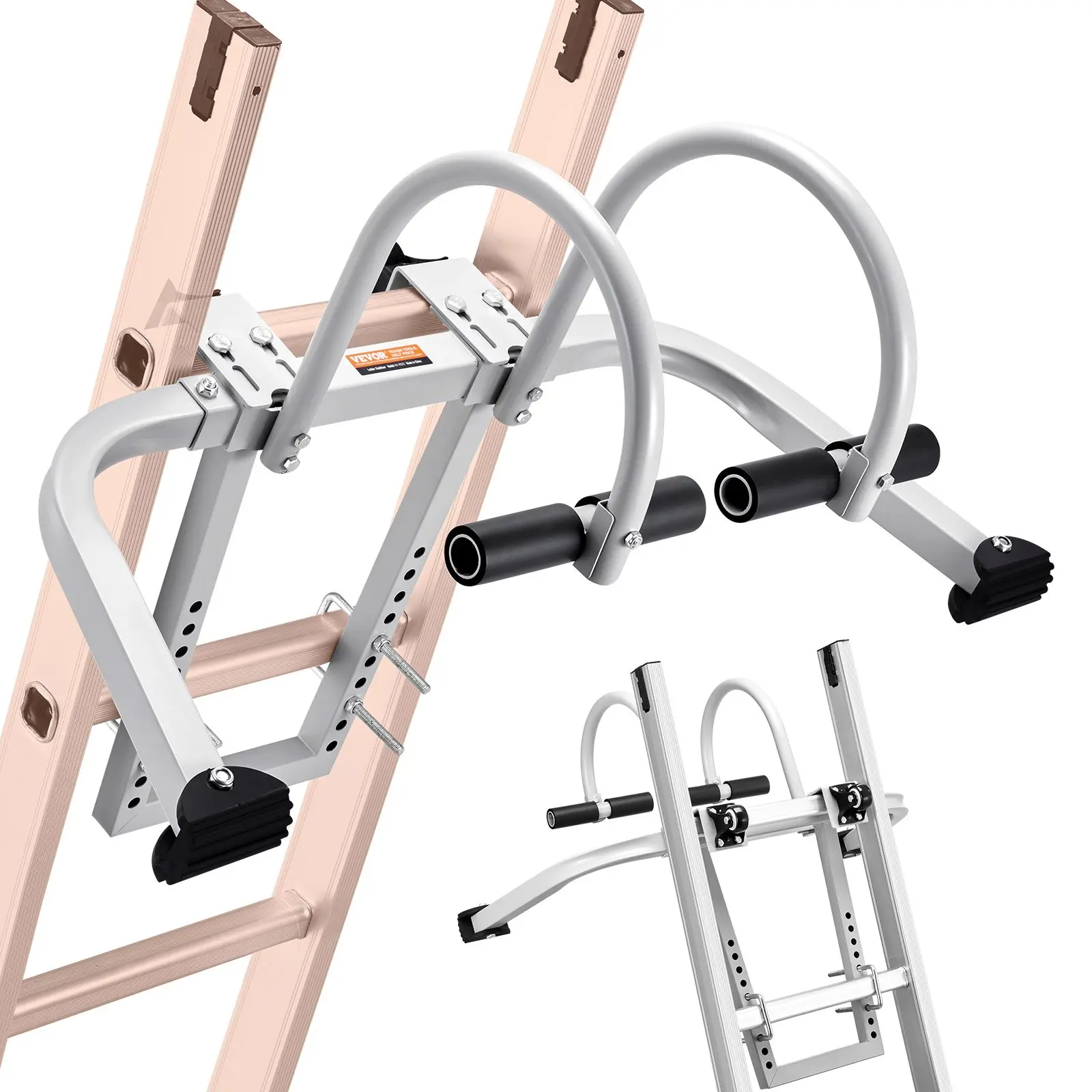 【toolupgrade】VEVOR Multi-Function Ladder Stabilizer, 2-in-1 Extension Wall Ladder Hook Standoffs, Heavy Duty Steel Roof Ridge Accessory with Rubber Grip T-Bar for Horizontal/Vertical Use & Steep Roof Access, Steel Rubber