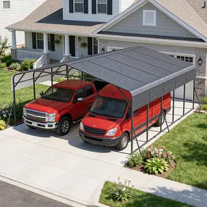 20x25 FT Metal Carport with Galvanized Steel Roof – Removable Sides, LED Light – Heavy Duty Portable Outdoor Garage Shelter for Cars, Boats, Trucks – Dark Gray Roof, Solar Lamp,No Fence/White Fence Cloth(7 Boxes)