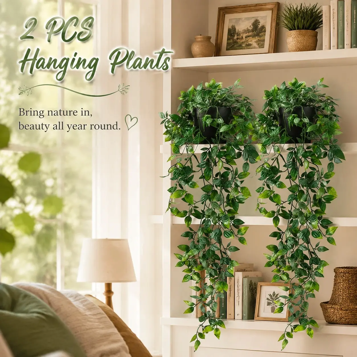 2pcs Artificial Wall Hanging Pothos Trailing Vines, Long Willow Leaf Ivy Greenery, Plastic Fake Greenery, Wall Decor for Living Room Balcony, hanging wall plant, Boho Home Aesthetic Decor
