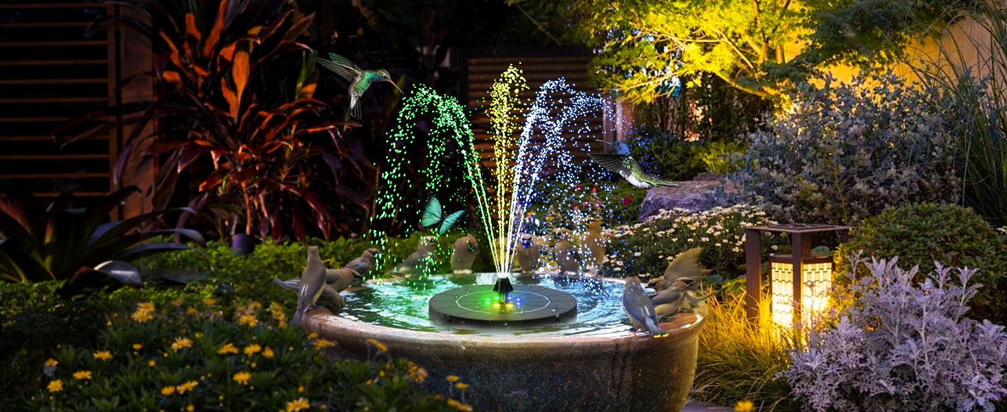 Solar Water Fountain, 2026 Upgrade 3.5W Solar Bird Bath Fountain Pump with Color LED Lights, 7 Nozzles & 4 Fixed Rods for Garden, Patio, Pond, Pool, Fish Tank, Outdoor Water Feature