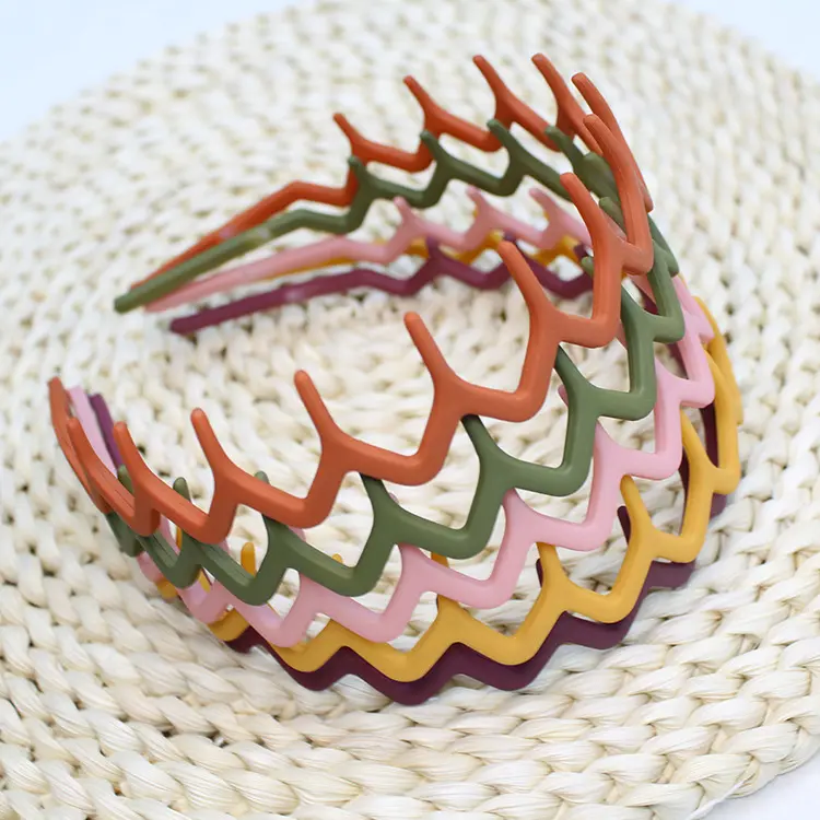 Women's Matte Multi-Color Zigzag Hollow Headband, Bendable Flexible Frosted Plastic Wavy Hair Hoop, Non-Slip Female Hair Accessory for Washing Face, Makeup, Everyday House Cleaning, Daily, Hollow Wave Design, Matte Finish, Sports, Zigzag Hollow Tooth