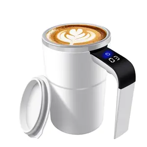 12oz Rechargeable Automatic Coffee Cup with Lid, LED Temperature Display, Electric Stirring Water Bottle, Office Desk Coffee Milk Blender, Self Stirring Coffee Mug