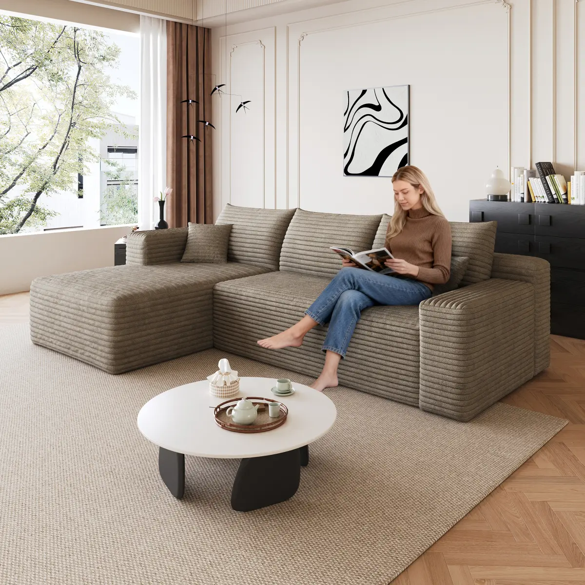 Camel+Left Facing Chaise
