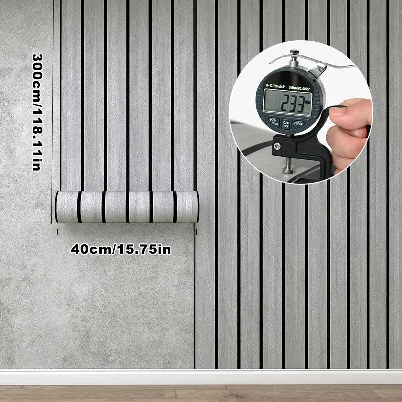 1 Roll Extra Thick Wood Grain Self-Adhesive Wall Sticker, Sticky Wallpaper Peel and Stick, Removable Slat Style Wallpaper, Perfect for DIY Projects,Decorative Wallpaper for Kitchen, Living Room, Bathroom, Corridor, Home and Dormitory,Vinyl-15.7*118.1 inch