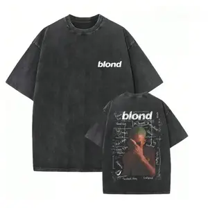 Oversized Retro Washed T-Shirt, Double-Sided Print with "Blond" Text & Frank Ocean Album Cover Graphic, Unisex Casual Streetwear Tee for Men Women, Perfect for Outdoor & Daily Wear