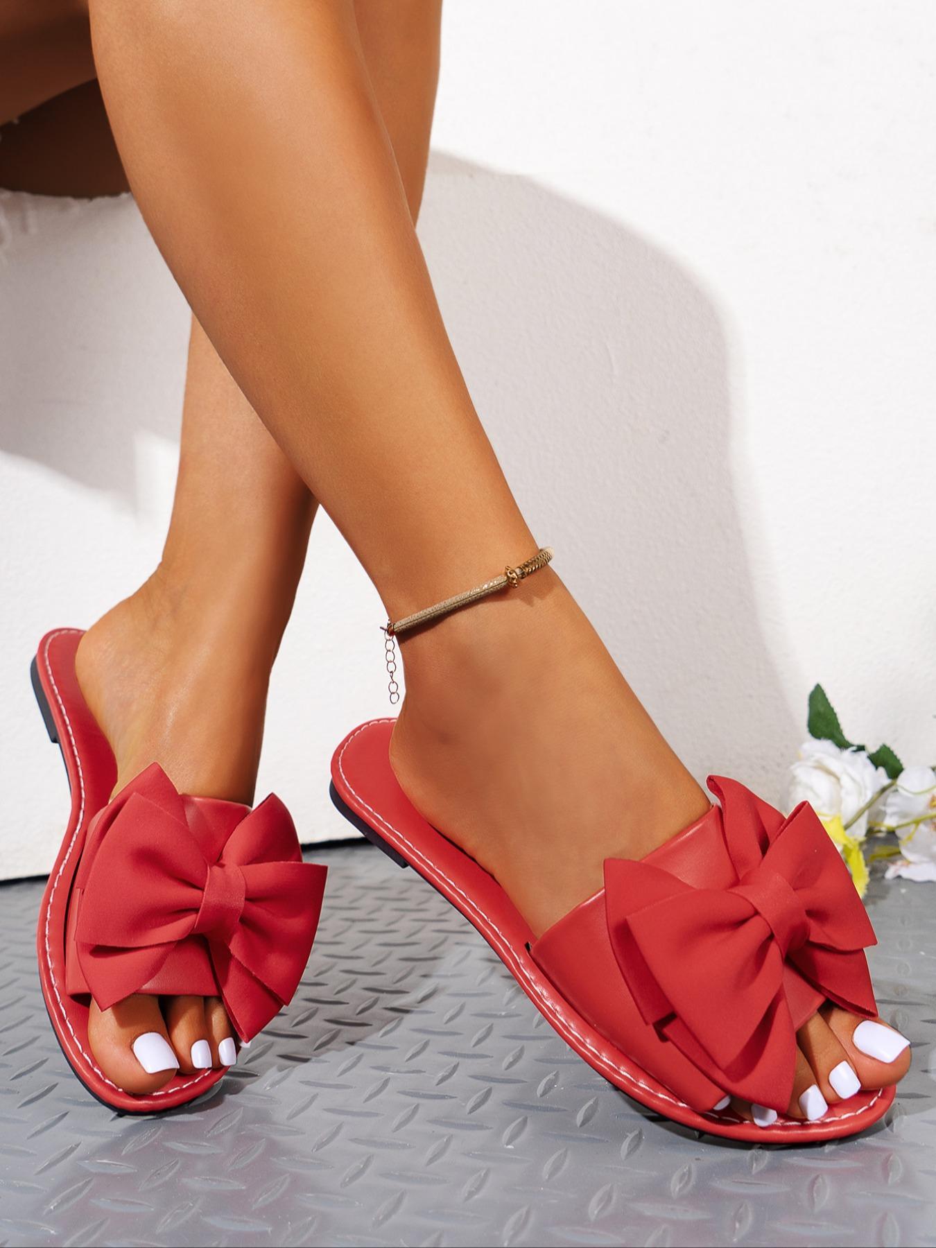Women's Bow Decor Slip on Flat Sandals, Bowknot Design Sandals, Casual Outdoor Beach Sandals, New Trendy Sandals for Summer