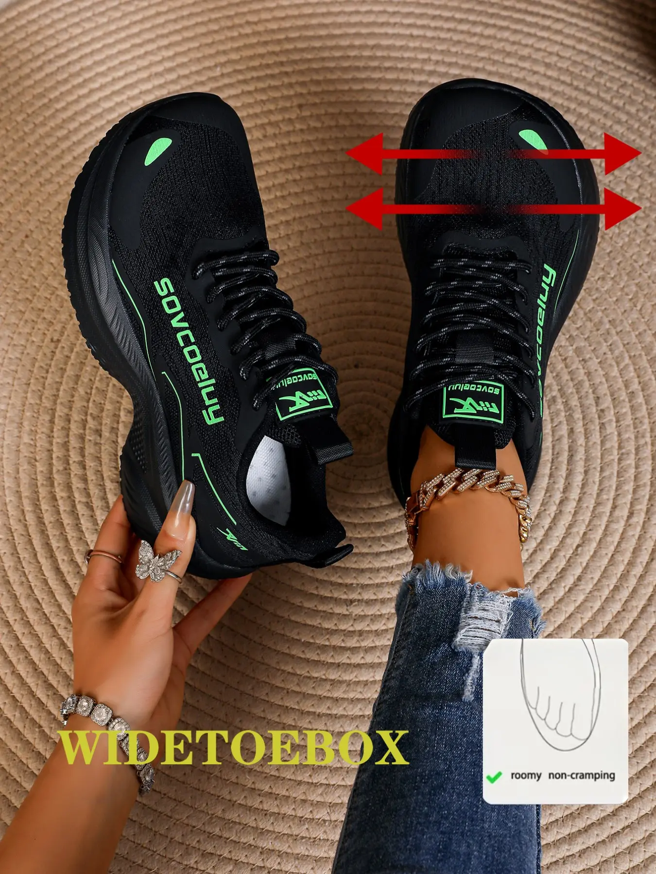 Women's Wide Outdoor Sports Shoes, Lace-Up Casual Sneakers, Multiple Colors, Fashionable for Walking, Running, Daily Commute