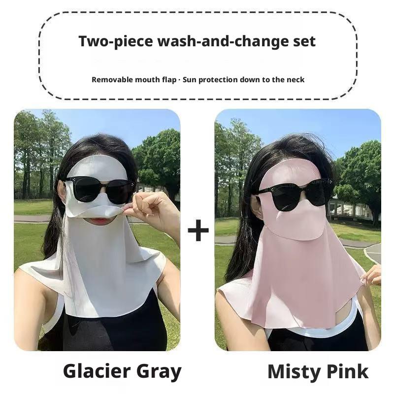2026 New Model: Women's High-Style Sun Protection Mask with UV Protection, Neck Guard, and Water-Drinking Feature, Made of Ice Silk for Summer, Full-Face Mask