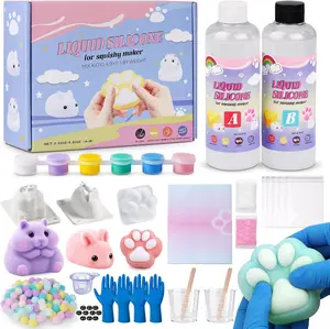 Taba Squishy Kit–Fun fufu Squishy Making Kit with 18OZ 1:1 AB Liquid Silicone Ratio Epoxy Resin Mix, Nylon Fiber PA6, Rabbit, Cat Paw & Hamster Molding, Make Your Own Taba Squishy kit