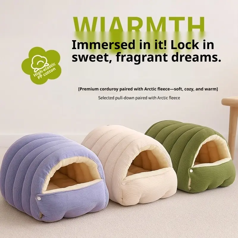 Winter Warm Cat Cave Bed Semi Closed Pet Sleeping Nest Soft Arctic Fleece Pet Sleep Sack Washable Cushion Warm House for Kitten Puppy Small Pets