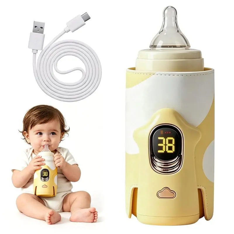 Rechargeable Portable Baby Bottle Warmer, 6000mah Wireless Milk Heater with Digital Temperature Display, Quick Heating for Breastmilk and Formula, Blue