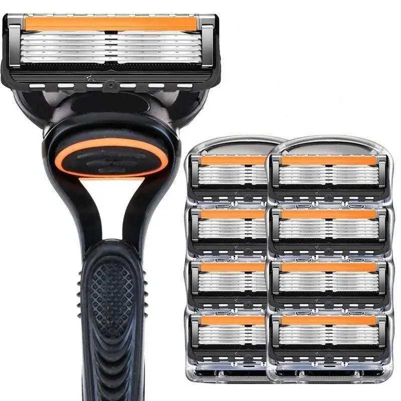 Retro Stainless Steel Manual Shaver with 5-Layer Razor Blade Reusable Wet Shaving Scratch Resistant Hair Removal Tool