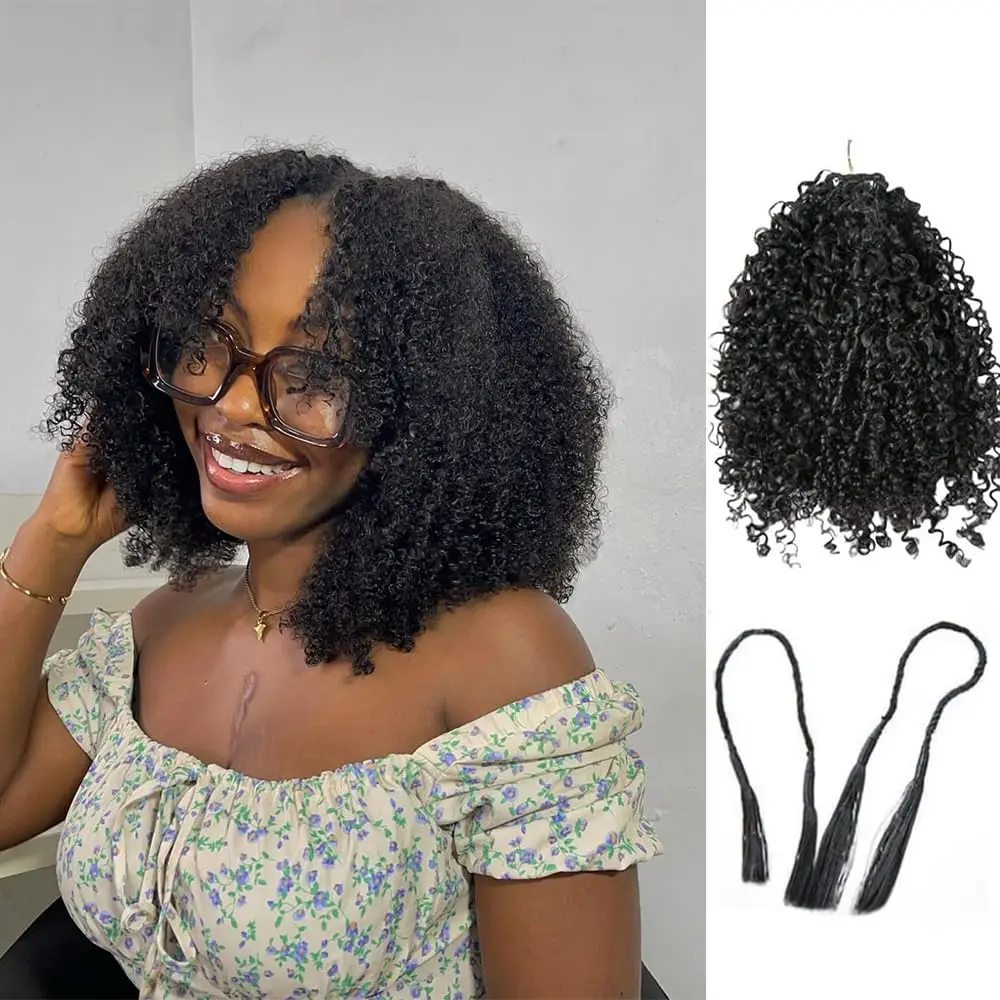 LuxMay Afro Kinky Curly Crochet Hair Extensions Kinky Curly Knotless Pre-Separated Feather Hair Extensions Afro Kinky Curly Feather Line Hair 100% Human Hair Natural Color