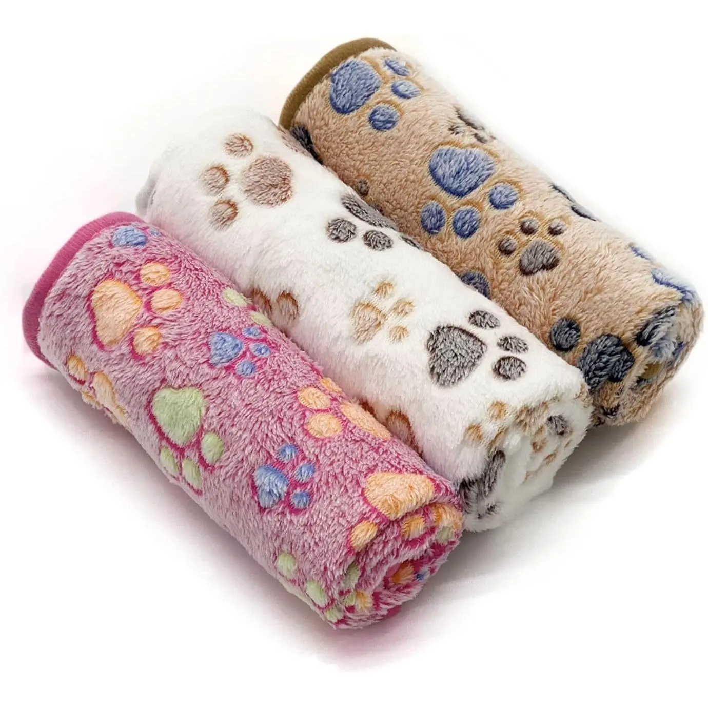 1 Pack 3 Puppy  Blankets Super Soft Warm Sleep Mat   Fleece  Blanket Flannel Throw for  Puppy  - Paw Print Beige//Brown Small(23"x15")