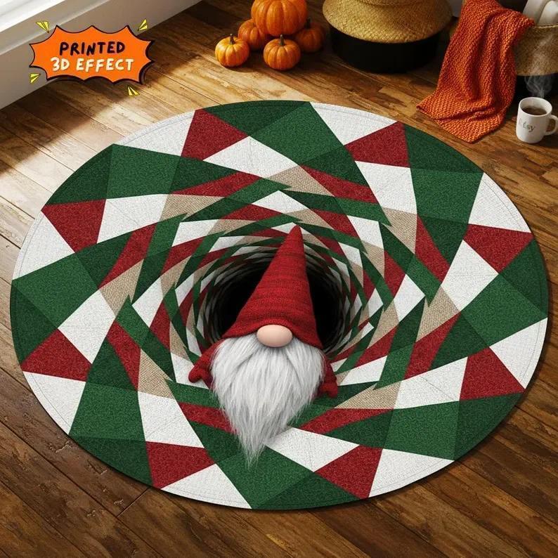 Christmas Gnome Round Rug 3D Gift Illusion Mat Holiday Winter Carpet Festive Santa Gnome Floor Rug Xmas Home Decor Round Rug Christmas Gnome Round Rug 3D Gift Illusion Mat Holiday Winter Carpet Festive Santa Gnome Floor Rug Xmas Home Decor Round Rug