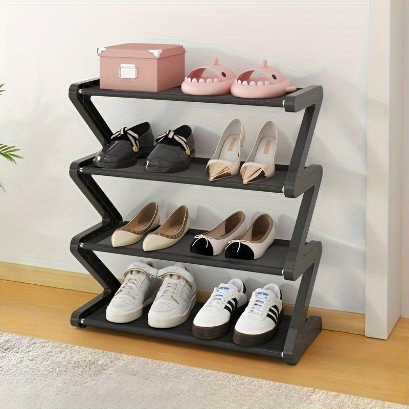 4-Tier Z-Shaped Shoe Rack, Shoe Shelf Organizer, Easy Assembly No Tools Required, Plastic Stackable Storage Box, Space-Saving Floor Design